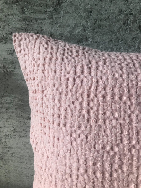 Vaflinės lininės pagalvėlės užvalkalas blukinta rožinė