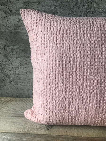 Vaflinės lininės pagalvėlės užvalkalas blukinta rožinė