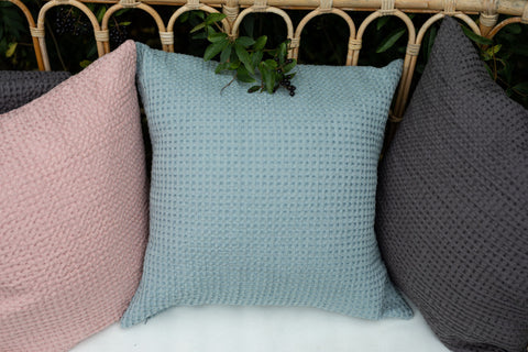Vaflinės lininės pagalvėlės užvalkalas pelenų mėlyna