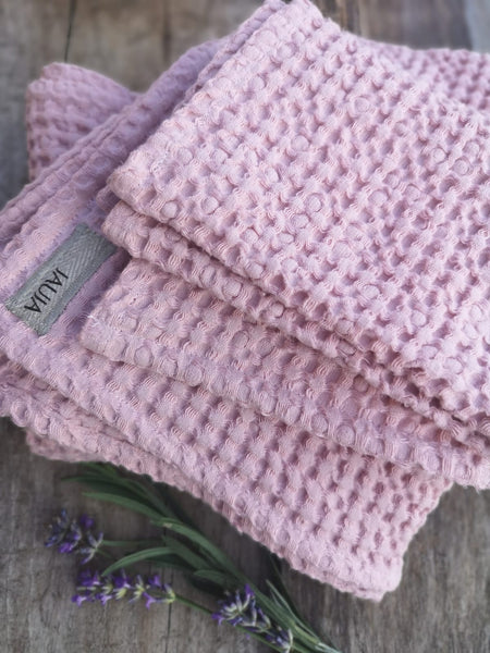 Vafliniai lininiai rankšluosčiai rožiniai